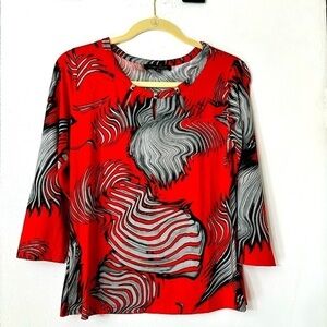 NV NICK VERREOS Red Multi Stretch Pullover Top. sz Med